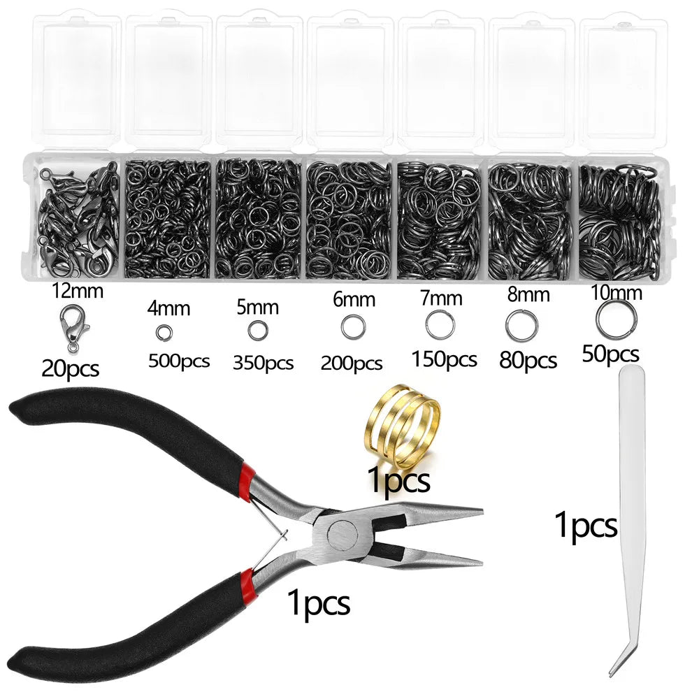 1353Pcs Open Jump Rings and Lobster Clasps Jewelry Findings Kit with Pliers for Jewelry Making Accessories Supplies
