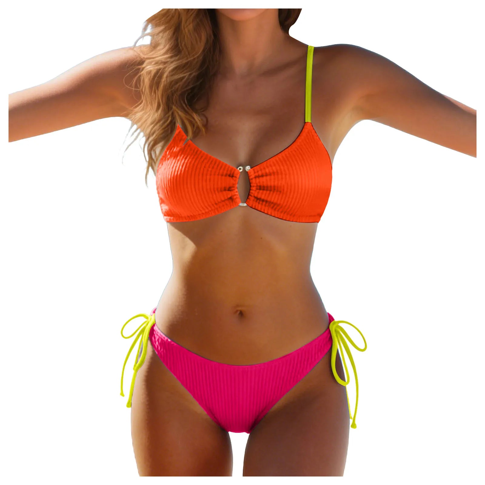 Women High Waisted Bikini Sexy Push Up Two Piece Swimsuits Vintage Swimsuit Two Piece Retro Ruched High Female Thong Bikinis Set