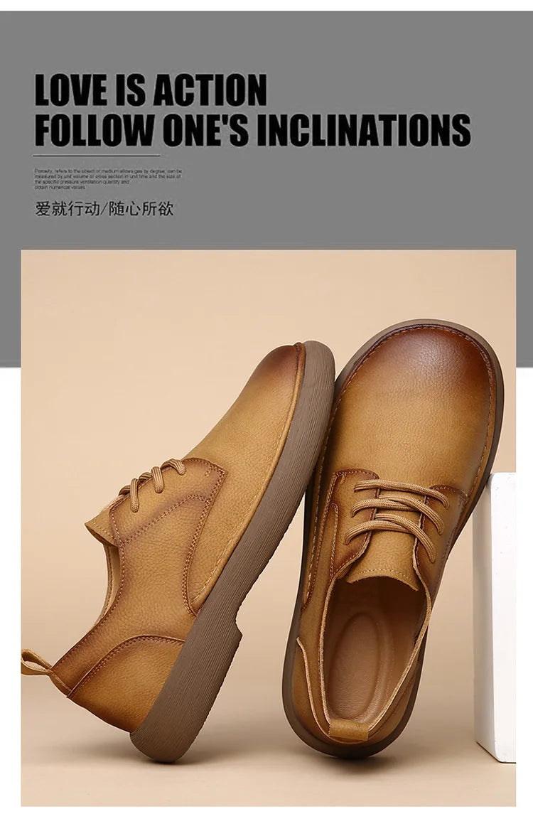 Men's Shoes 2026 Spring New Wide Head Genuine Leather Men's Shoes Breathable Trendy Retro Casual Leather Shoes Men