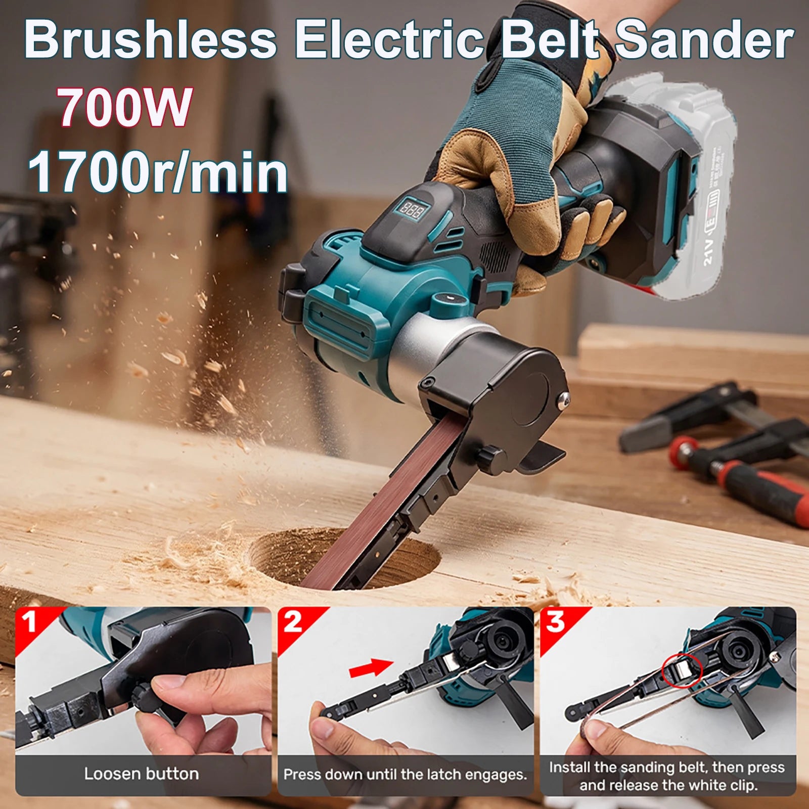 Brushless Electric Mini Belt Sander Cordless Sander Polisher Power Tools with Belts for Wood Metal Work for Makita 21V Battery