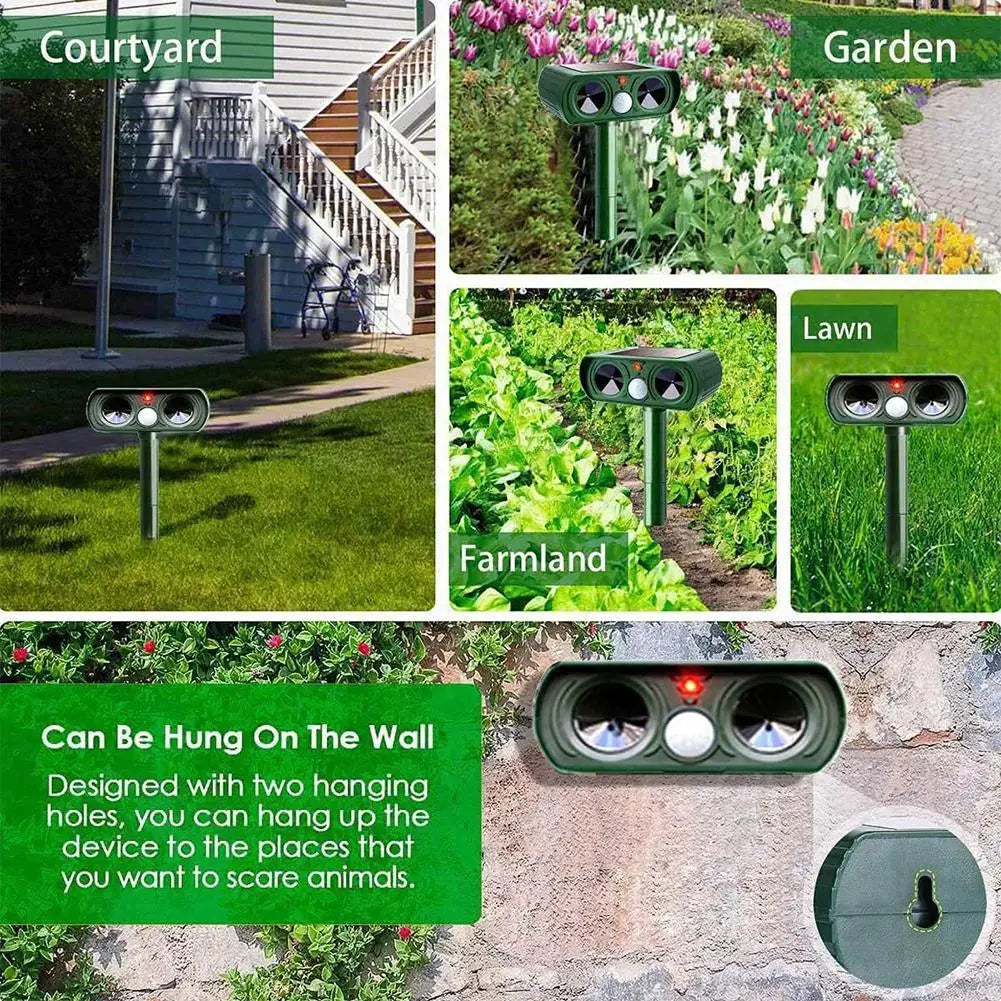 Outdoor LED Light Alarm Ultrasonic Cat Dog Repellant Solar Power Rechargeable Garden Repellers For Garden