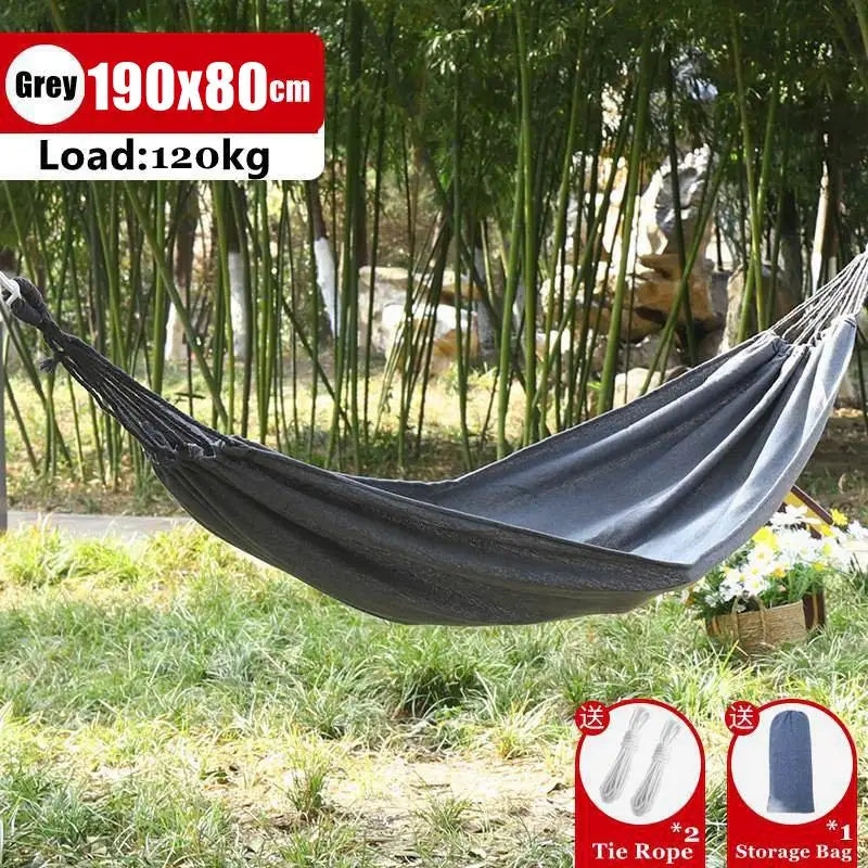 Outdoor Canvas Hammock Portable Single Double Thickened Anti-Rollover Striped Hammock Travel Camping Hanging Swing With Bag