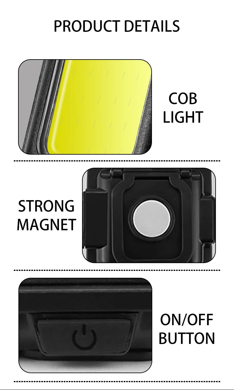 LED Flashlight Super Bright 1500LM Folding Bracket Bright EDC Keychain USB Rechargeable Waterproof Light Outdoor Camping Tools