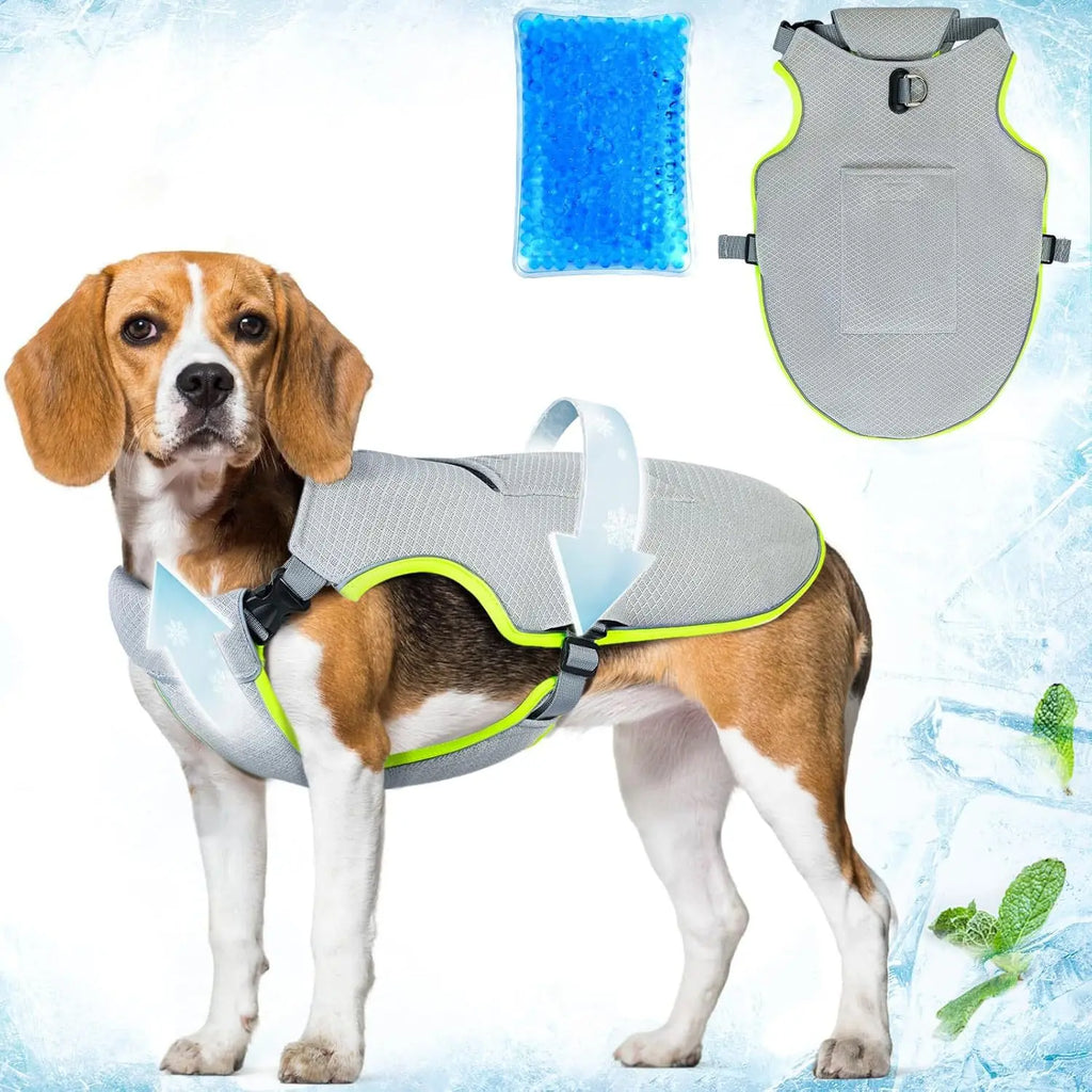 Dog Cooling Vest with Ice Pack Breathable Mesh Sun Protection Adjustable Summer Cool Jacket for Small Medium Large Dogs Puppy