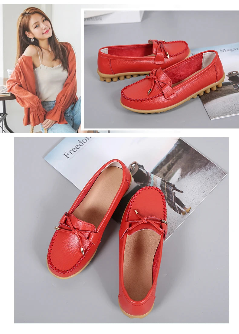 2025 New Woman Flats Shoes Ballet Flat Sneakers Genuine Leather Spring Soft Moccasins Ladies Boat Ballerina Espadrilles Creepers