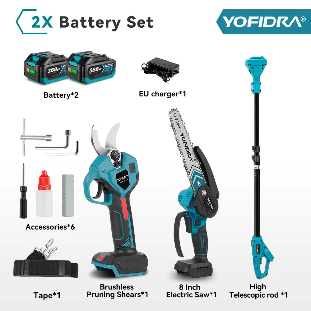 YOFIDRA Brushless Electric Chainsaw Telescoping Pole 3IN1 High Branch Saw Woodworking Pruning Power Tool For Makita Battery Pin