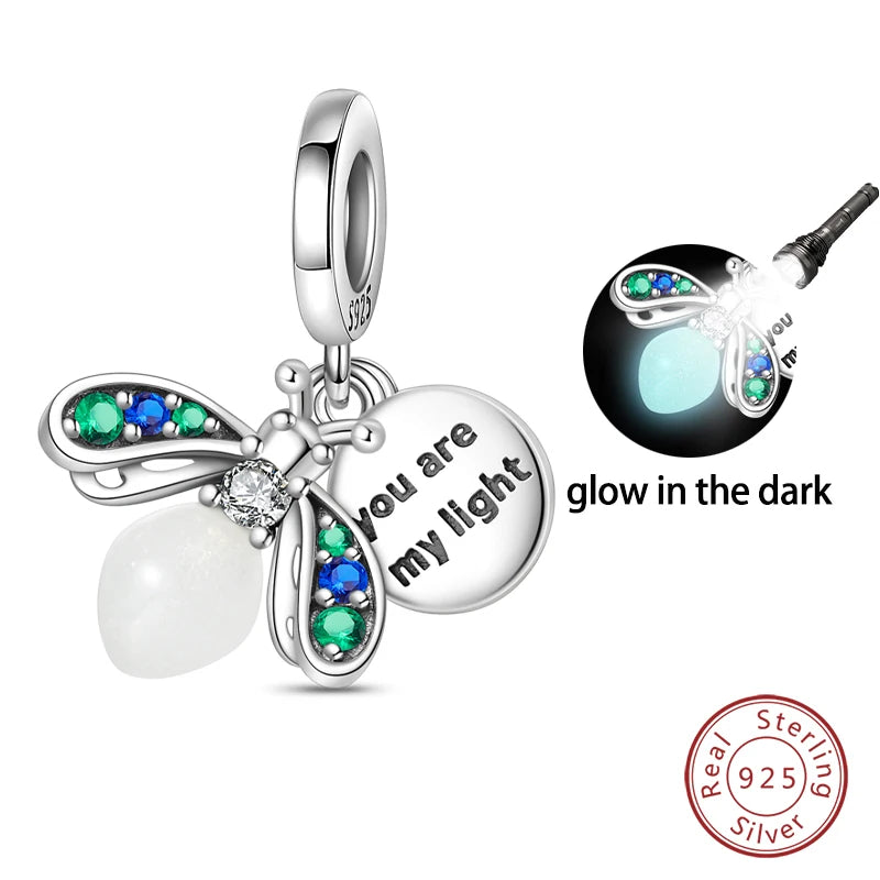 Hot Sale 925 Silver Glow in the dark Firefly Honeybee Star Charms Beads Fit Qikaola 925 Original Bracelets Fine DIY Jewelry Gift