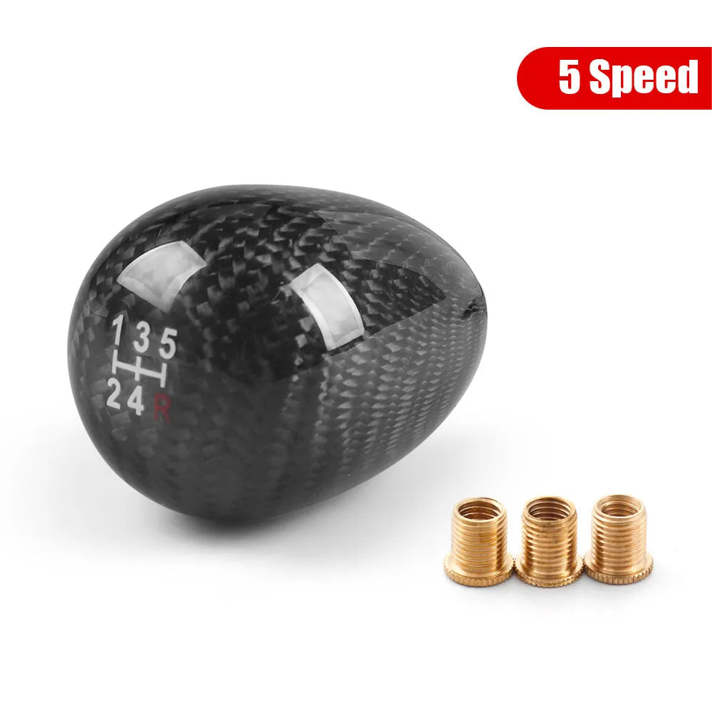 JDM Style Oval/Sphere Carbon Fiber Manual Gear Shift Knob M12*1.25 With 3 Adapters M8*1.25, M10*1.25, M10*1.5 Shift Head Knob