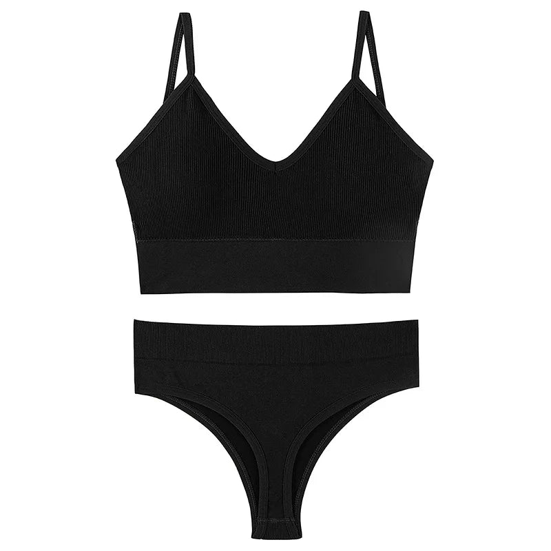 Women’s Ribbed V Neck Bra and Panty Set Seamless Comfortable 2 Piece 2026