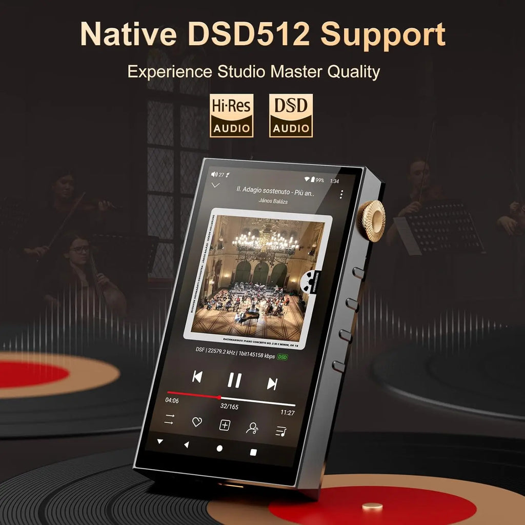 32G/160GB HiFi Hi-Res Audio Player，Bluetooth and WiFi, 4.4mm Balanced, Dual ESS DAC, 4.02" Digital DSD512 Lossless Spotify