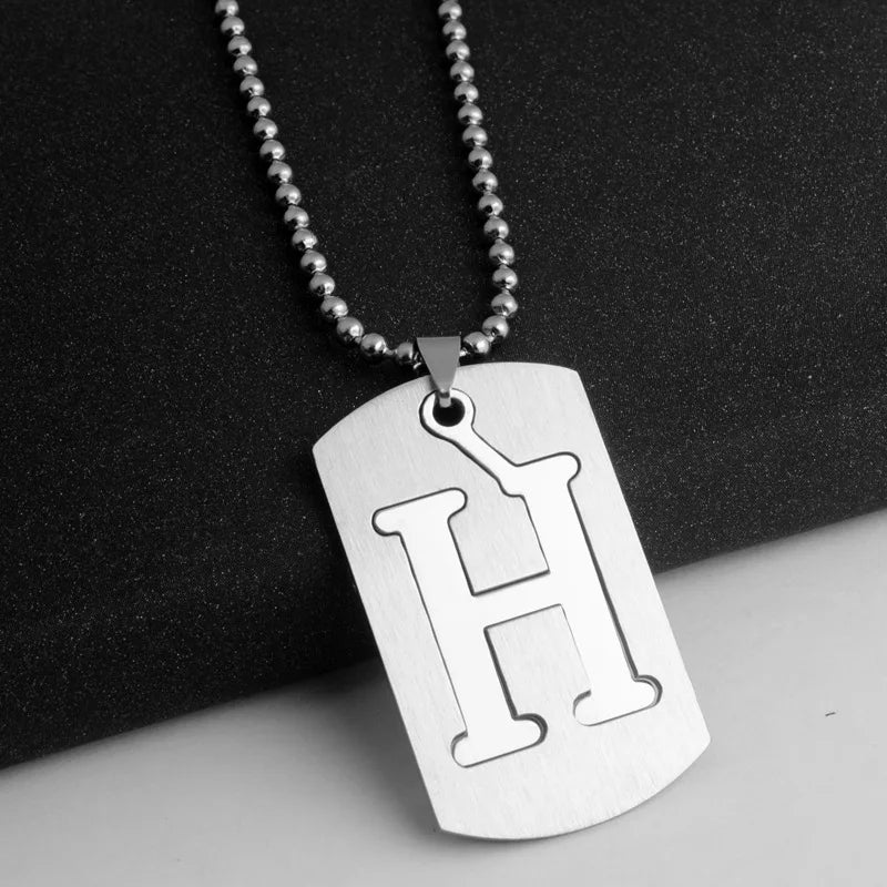HNSP 316L Stainless Steel Initials Pendant Chain Necklace For Men 26 Letter Name Jewelry Accessories