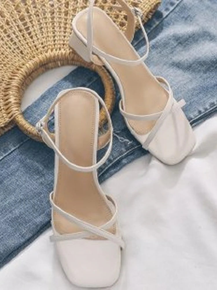 Comemore Comfortable 2023 Summer Block Heel Women's Sandals Girl Shoes Black Outer Wear Fashion Elegant Medium Heels Footwear 40