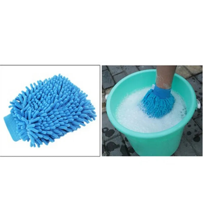Hot sale 2 in 1 Ultrafine Fiber Chenille Microfiber Car Wash Glove Mitt Soft Mesh backing no scratch for Car Wash and Cleaning