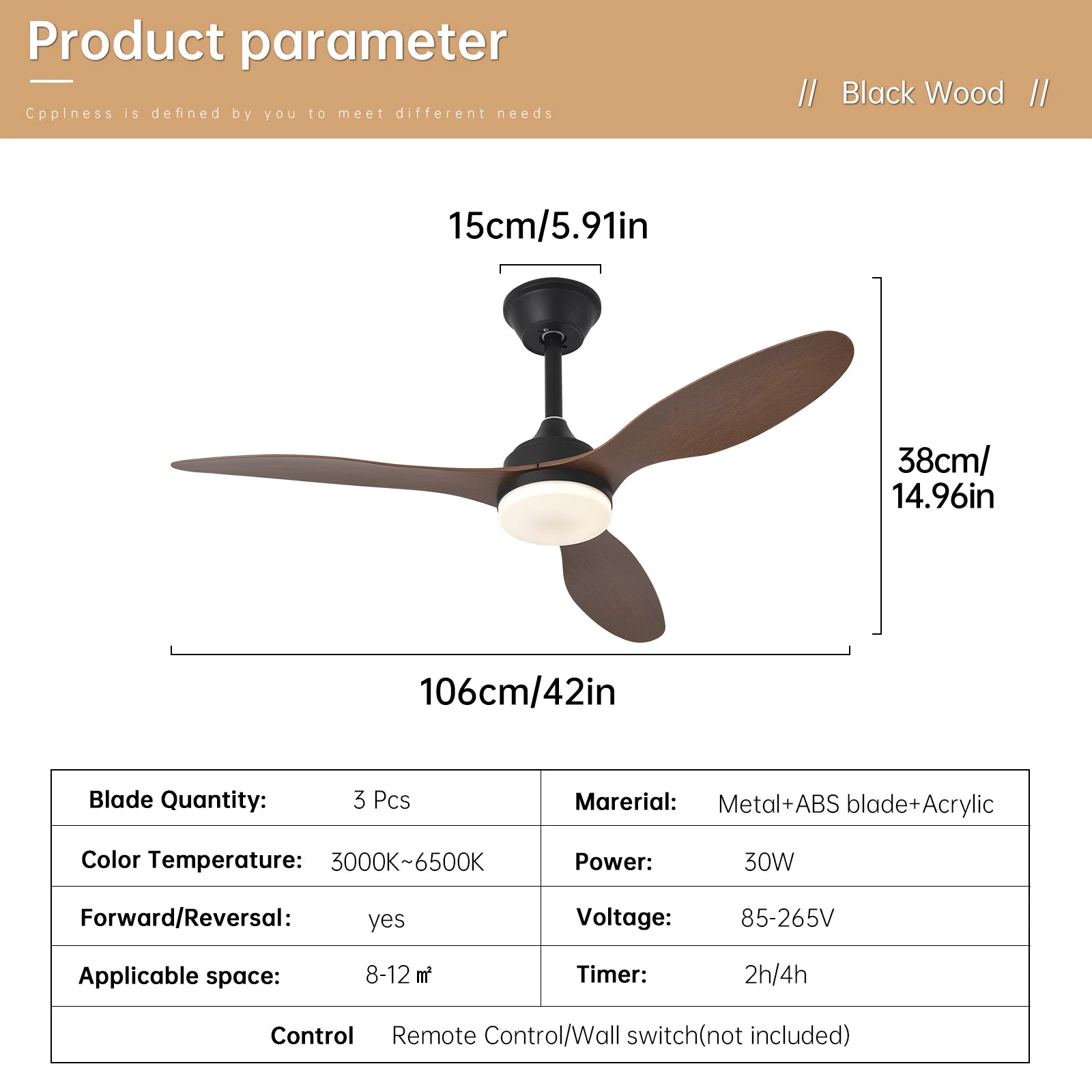 Ventilateur de plafond avec lumière, Ventilateur de plafond discret de 25 pouces/42 pouces/52 pouces avec télécommande, Pour intérieur et extérieur couvert