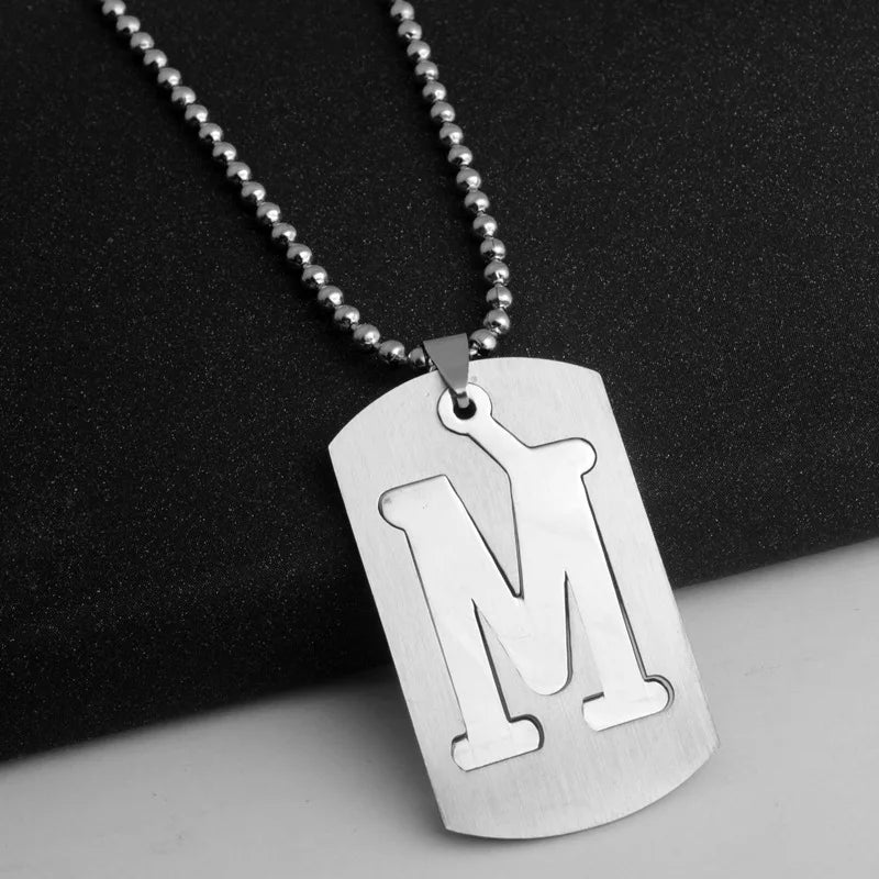 HNSP 316L Stainless Steel Initials Pendant Chain Necklace For Men 26 Letter Name Jewelry Accessories