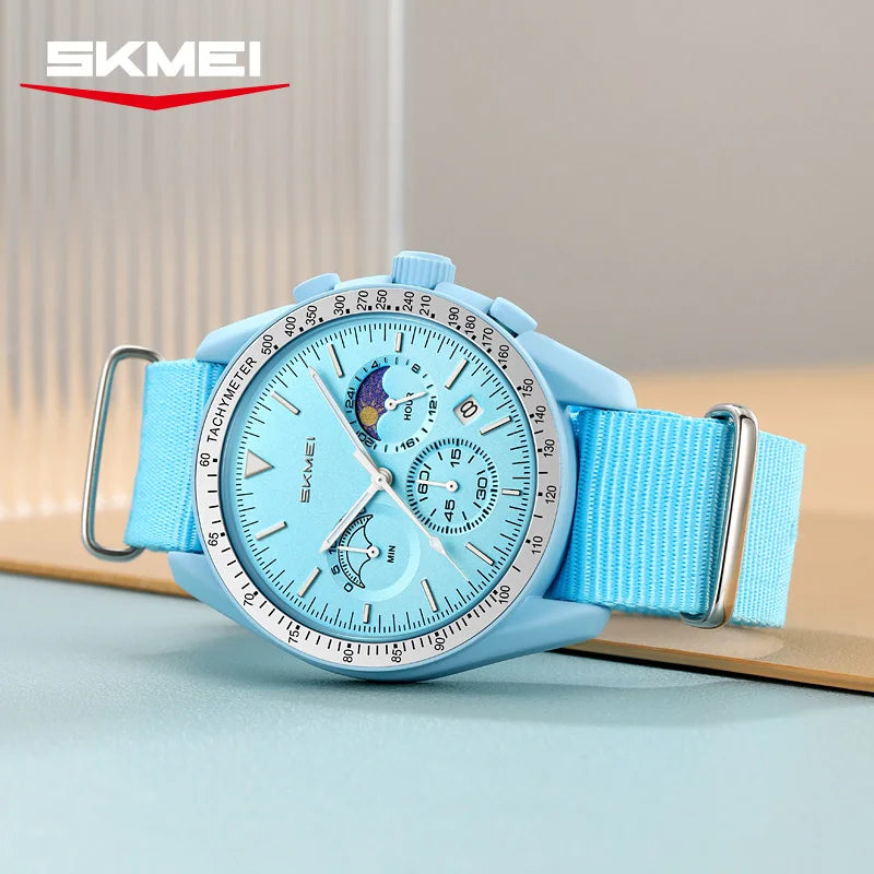 SKMEI 9392 Quartz Chronograph Watches Men Women Date 30M Waterproof Sport Wristwatch Fashion Nylon Strap Watch Gifts reloj mujer