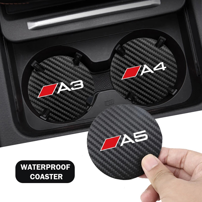 2Pcs Car Interior Leather Coaster Anti-noise Water Cup Pad For Audi Sline A3 A4 A5 A6 A7 A1 A2 A8 Q1 Q2 Q3 Q4 Q5 Q6 Q7 Q8 TT RS3