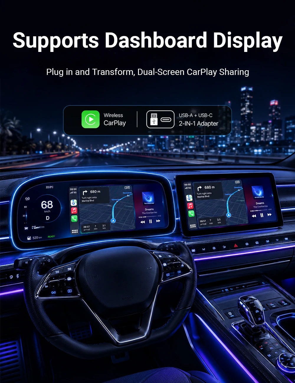 2026 NEW Upgraded Wired To Wireless Carplay Android Auto 2In1 Adapter Car Gadget Smart Box Plug and Play 5Ghz Wifi Fast Connect