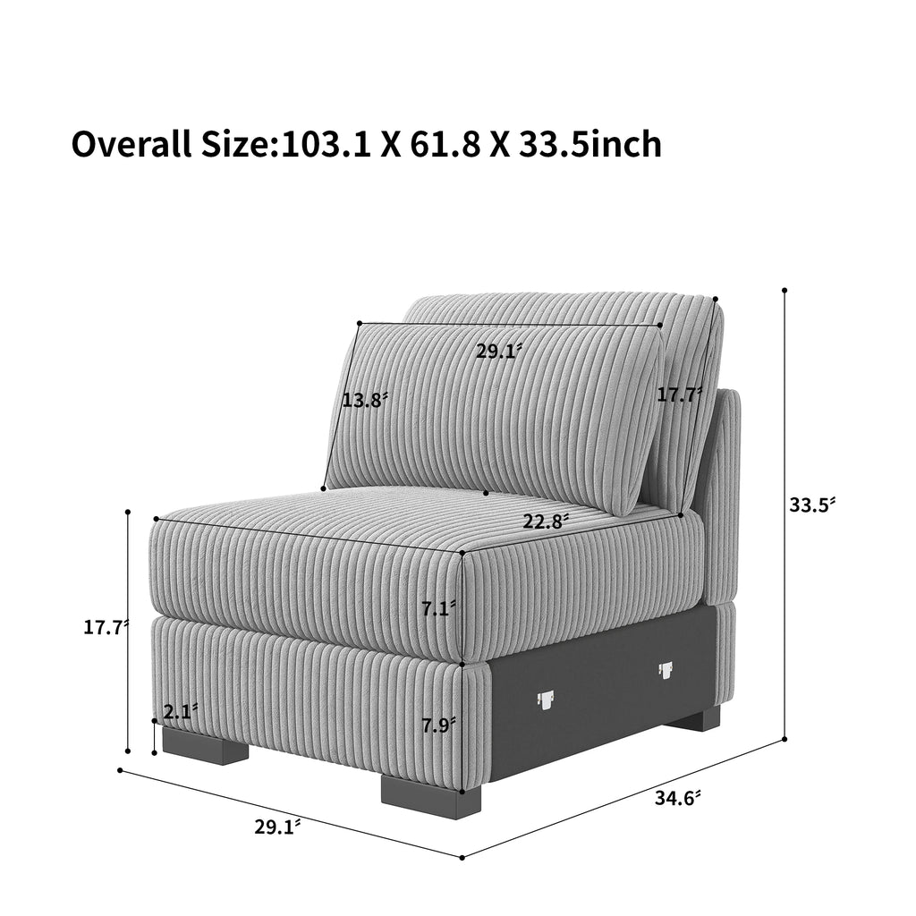 Anajqaqia Modular Sofa, Living Room Sofas, Velvet Sofa with Wide Armrests, Footstool, Various Combinations, Velvet, Grey