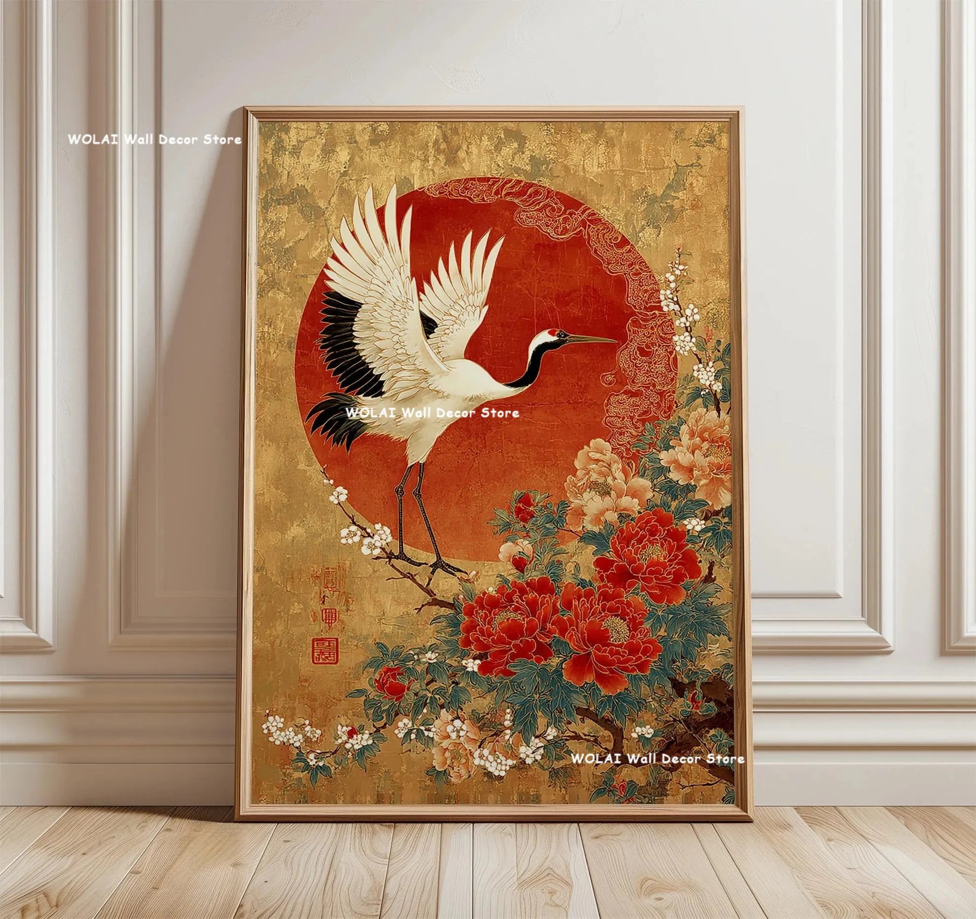 Retro Japanese Forest & Koi Fish Zen Water Painting Canvas Poster Abstract Sun Waves Wall Art Printing for Peaceful Home Decor