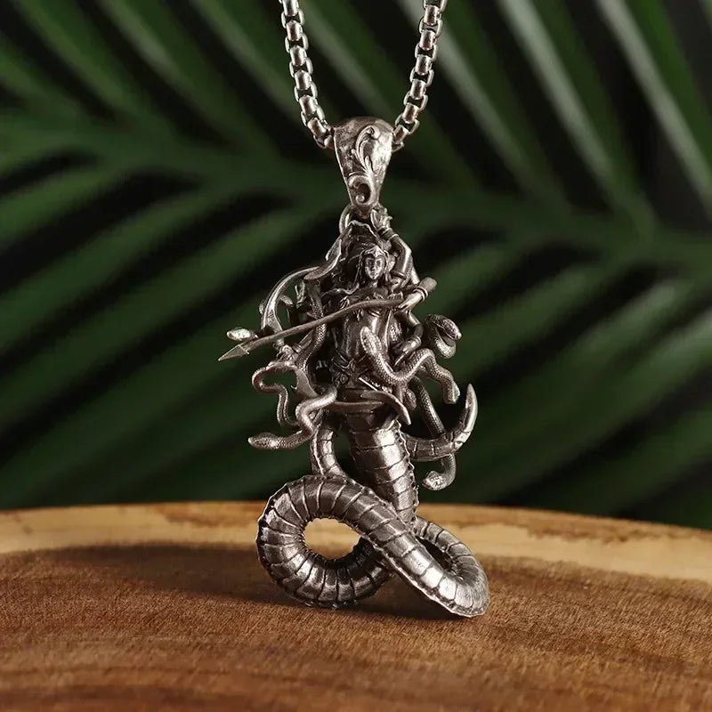 Vintage Gothic Snake Coiled Demon Skull Pendant Necklace for Men Boys Rock Party Halloween Jewelry Gift