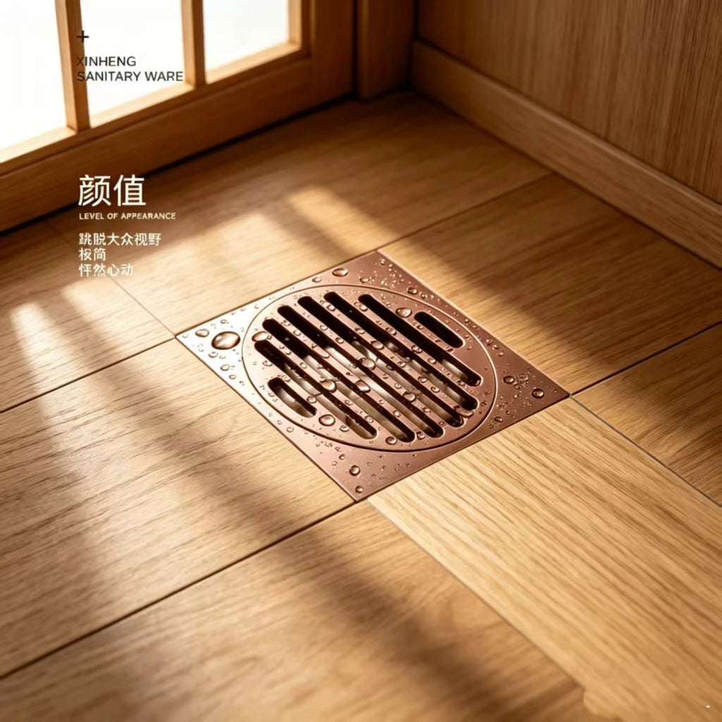 Rose gold copper invisible multi-color floor drain brass anti odor inlaid brick bathroom shower long concealed anti odor device