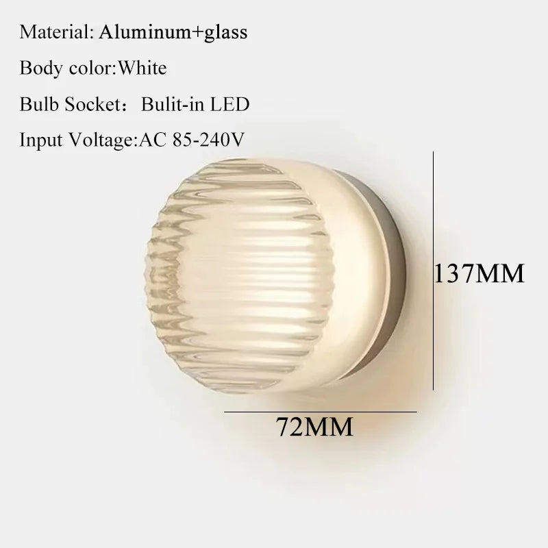 IWHD Round Glass LED Wall Lamp Sconce 4 Colors Bedroom Living Room Waterproof Stair Bathroom Mirror Light Modern Wandlamp
