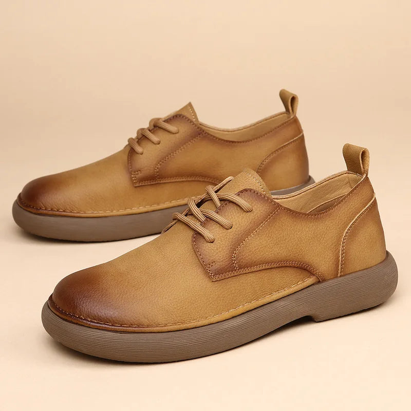 Men's Shoes 2026 Spring New Wide Head Genuine Leather Men's Shoes Breathable Trendy Retro Casual Leather Shoes Men