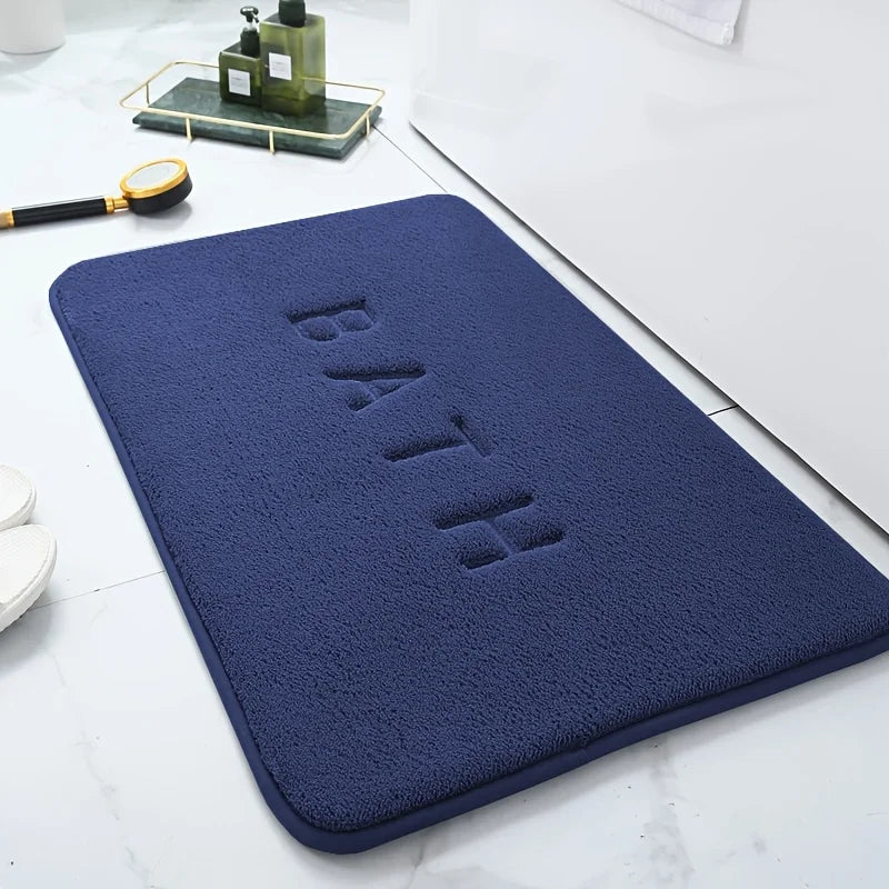Solid color flannel bathroom non-slip floor mat shower room door absorbent foot mat square embroidered toilet mat
