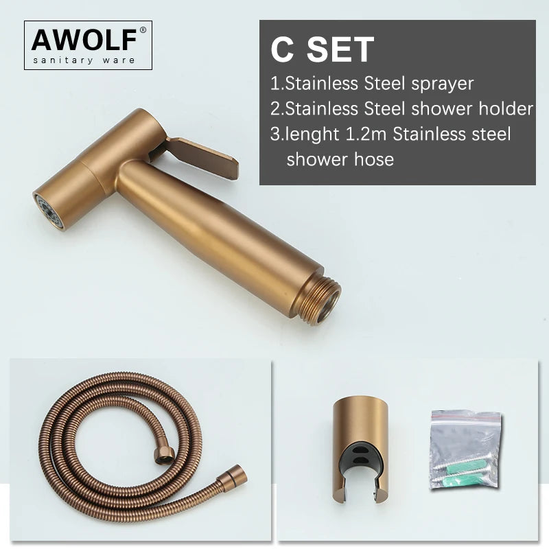 Handheld Toilet Bidet Sprayer Head Brushed Rose Gold Stainless Steel Bathroom Shattaf System Douche Kit AP2354
