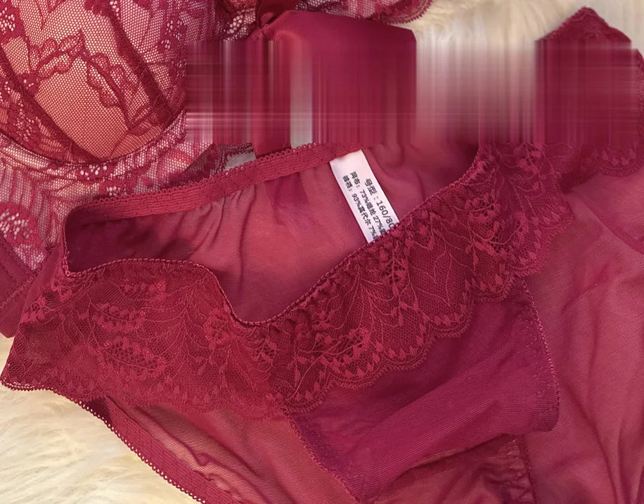 Trendy French Style Lace Bowknot Contrast Color Bra Set Wireless Push Up Thick Padded No Gap Sexy Women's Lingerie Set Hot Sale