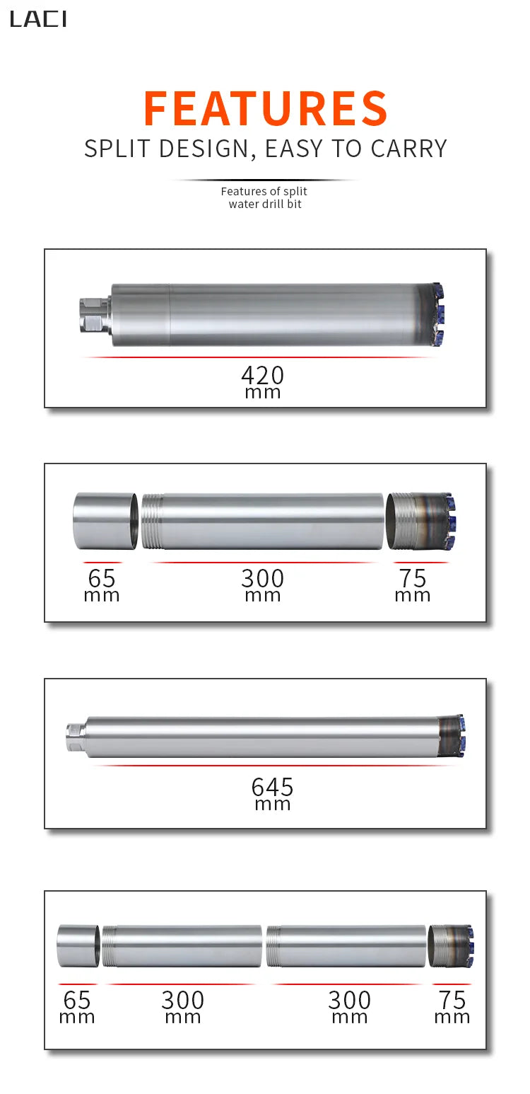 LAANCI Thread M22 1 1/4UNC Diamond Core Extended drill bit for Reinforced Concrete 25-400mm Total Length 420mm Punching Holes