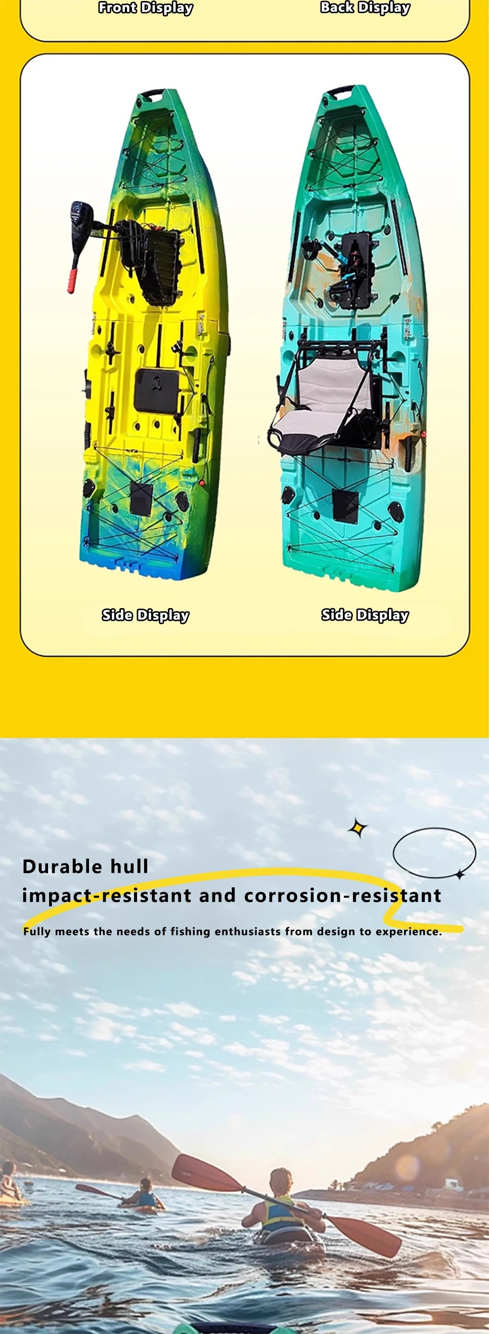 Modular Kayak Electric Pedal Driven HDPE Fishing Boat Portable Take Apart Canoe Motorized Lightweight Durable Accessories Gear