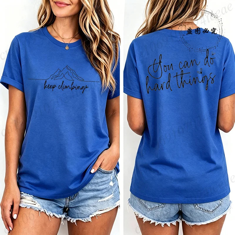 Women Casual T-Shirts Keep Climbing Prints Tops Tees Short Sleeve Vintage T-Shirt Keep Climbing Clothing Women Men's Tee Tops