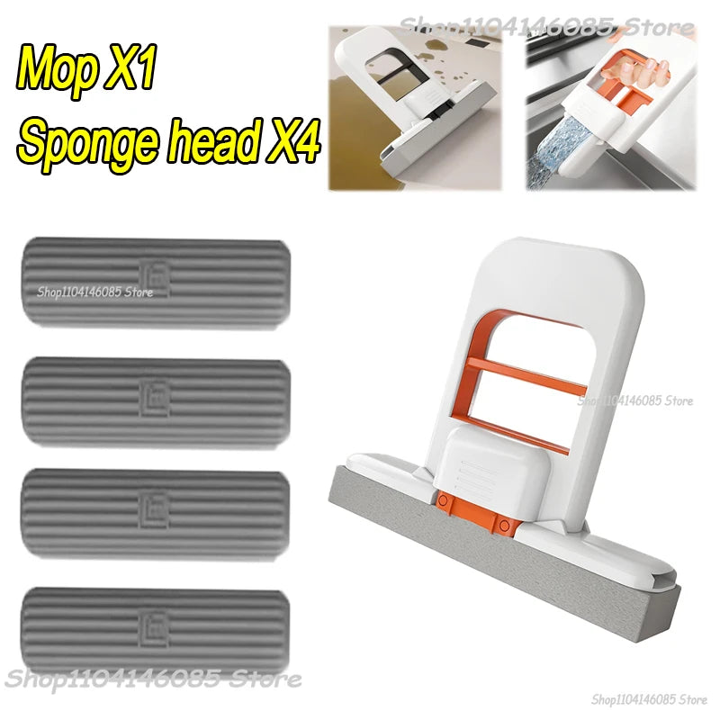 Portable Foldable Wet Dry Mop Quick Cleaning Bathroom Kitchen Mini Sponge Mop Hand-free Wash Mops Mini Portable  Floor Mop