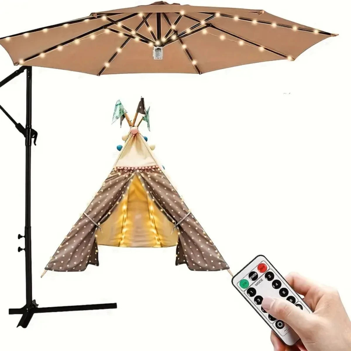 1PC Patio Umbrella Light with Remote 8 Adjustable Brightness Modes Outdoor Waterproof 104 LED Light Battery Operated For Beach