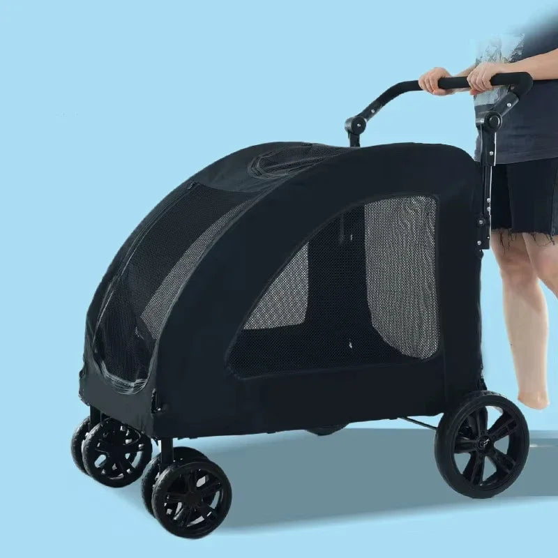 Luxury Foldable Pet Stroller for Dogs And Cats with Sunroof Breathable Mesh Large Jogger Cart Aluminum Plastic