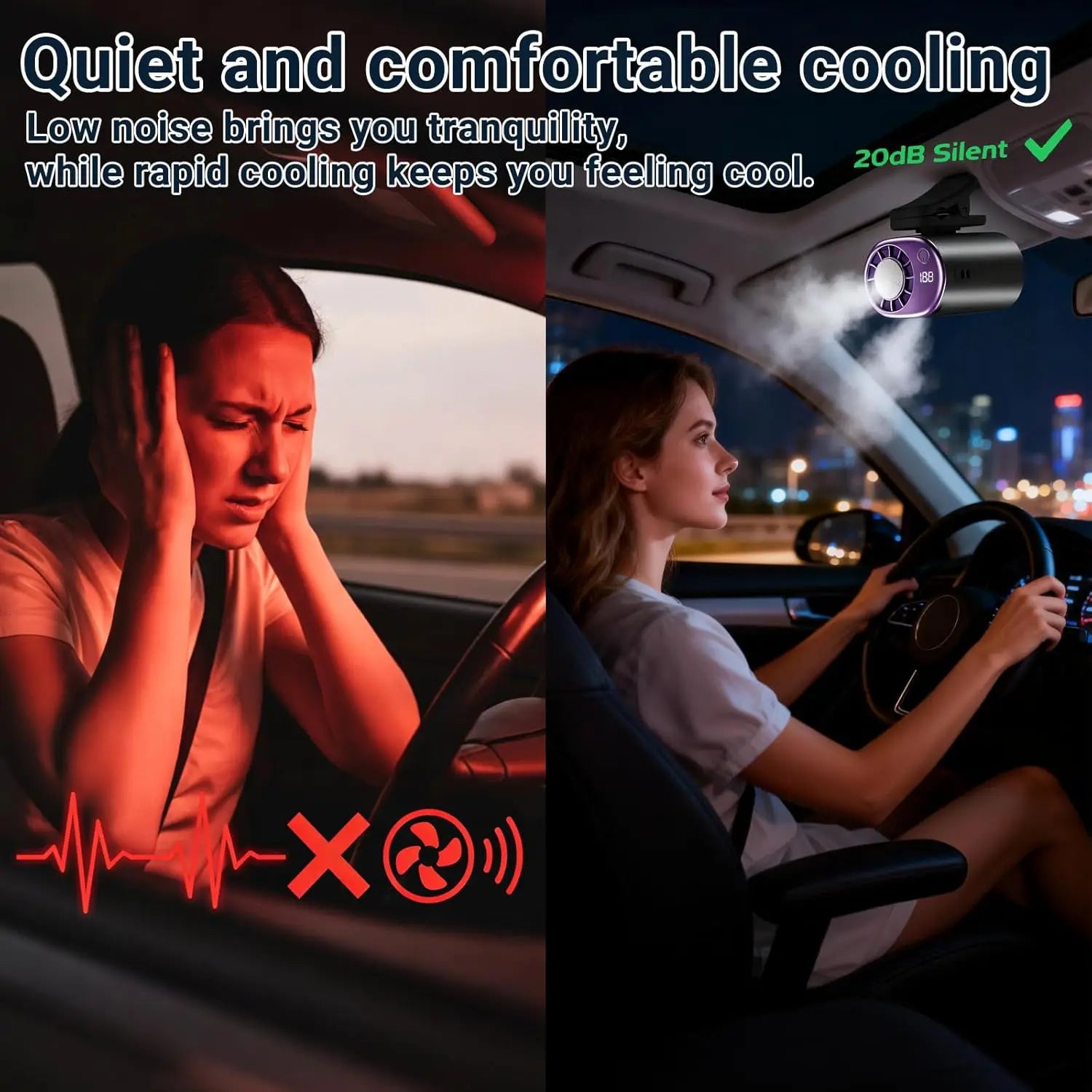 Ventilateur de climatisation portable à clipser pour voiture 2026 avec rotation à 360°, 199 vitesses réglables, rechargeable par USB, écran LED pour