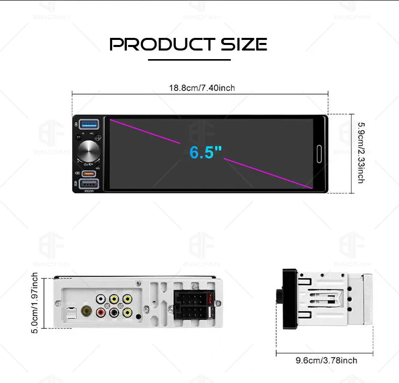 1din 6.5 "Universally Car Radio Car Multimedia Wireless Carplay/Android Auto/MirrorLink FM/AM  Headunit MP5 Player