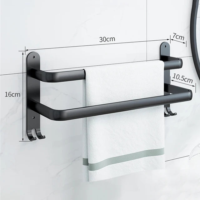 30-50CM Wall Mounted Towel Hanger Towel Rack Bathroom Accessories Aluminum Towel Bar Rail Matte Black Shower Towel Holder Hook