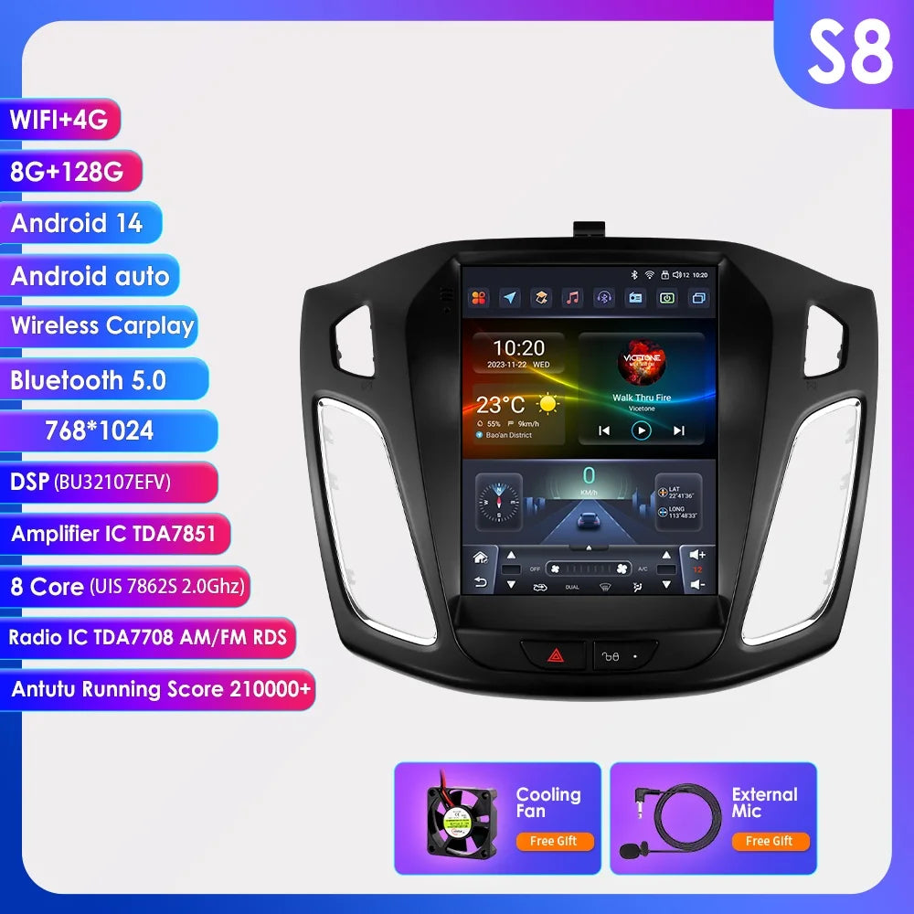 Hizpo 9.7" Car Radio for Ford Focus 3 Mk 3 2011 2012 - 2019 2 Din Android 14 Multimedia Video Player 2Din Carplay Auto Stereo
