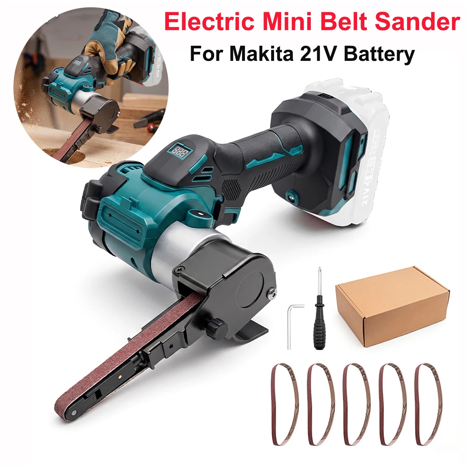 Brushless Electric Mini Belt Sander Cordless Sander Polisher Power Tools with Belts for Wood Metal Work for Makita 21V Battery