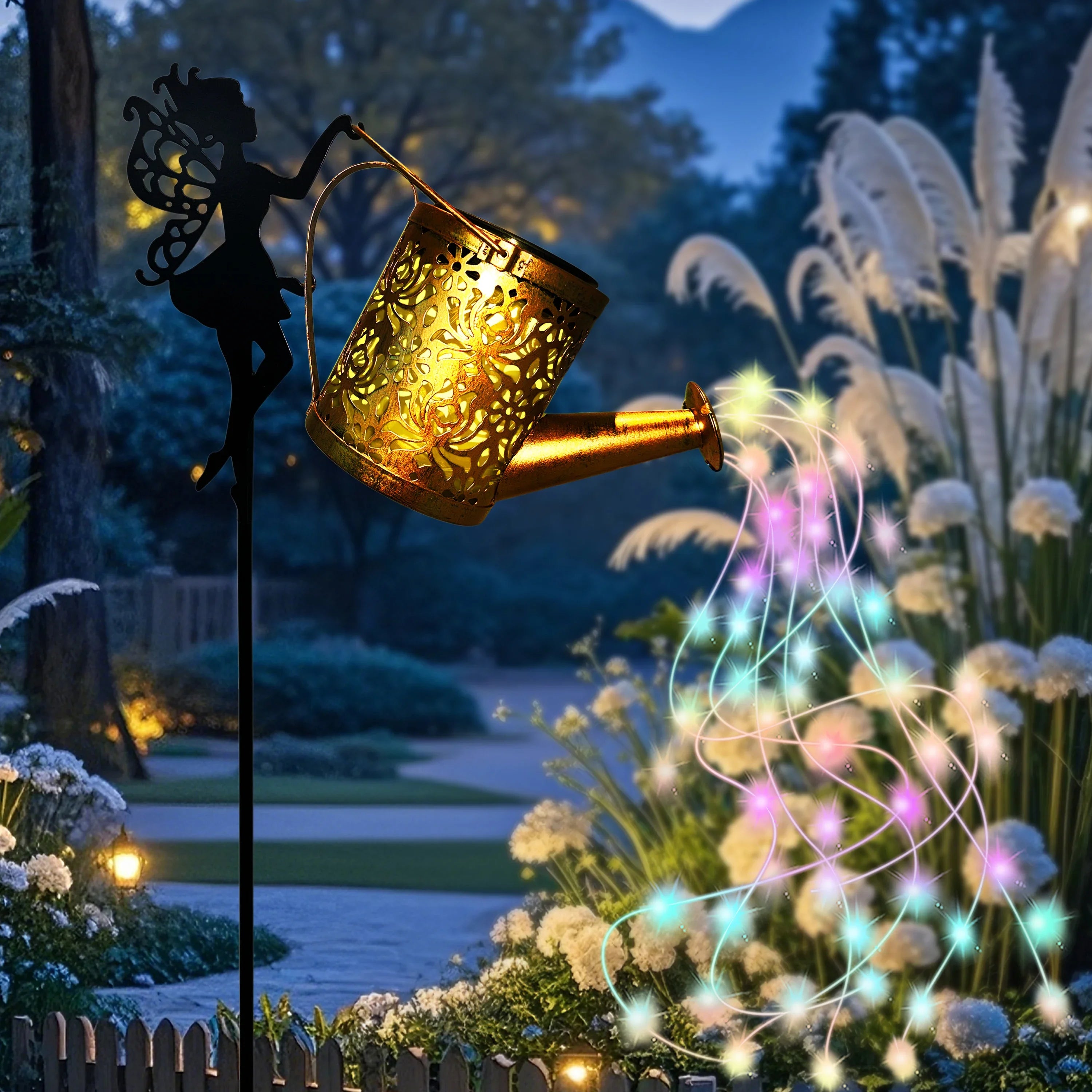 1PC Enchanted Solar Fairy Lamp Outdoor Whimsical Iron Kettle Design with Auto Dusk-to-Dawn Sensor IP65 Garden Light for Pathway