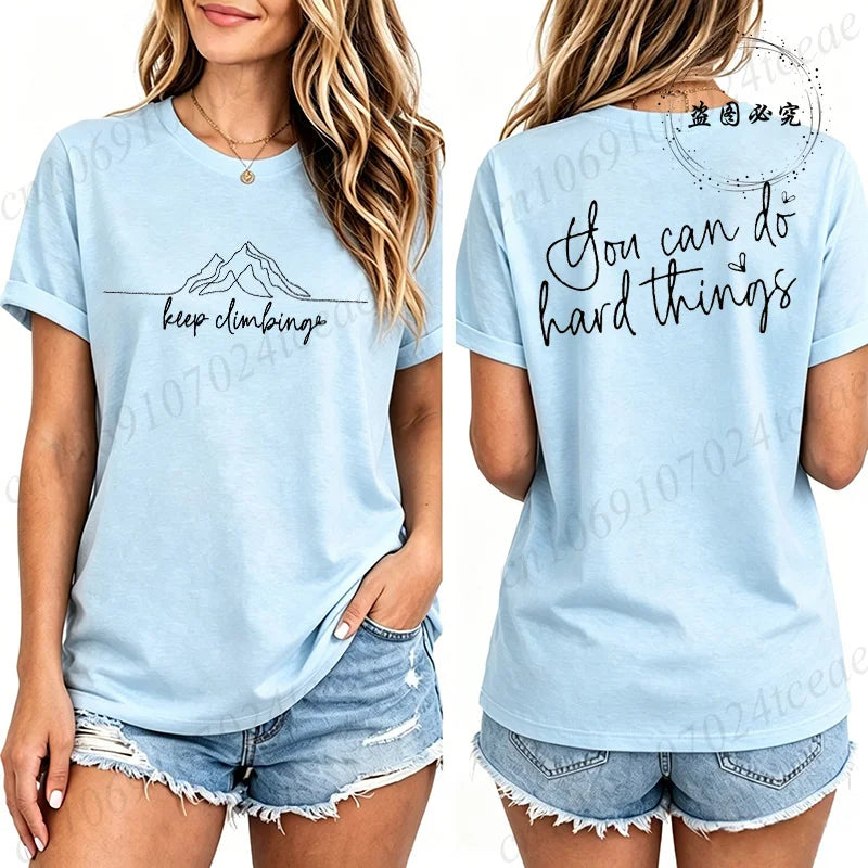 Women Casual T-Shirts Keep Climbing Prints Tops Tees Short Sleeve Vintage T-Shirt Keep Climbing Clothing Women Men's Tee Tops