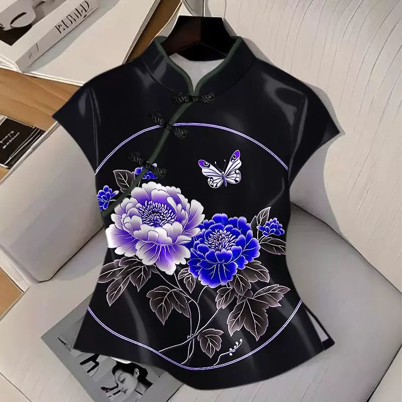 Qipao Shirts for Women Clothing Hanfu Tshirt Harajuku Ethnic Style Summer Streetwear Y2k Top Vintage T-Shirts Women Clothes