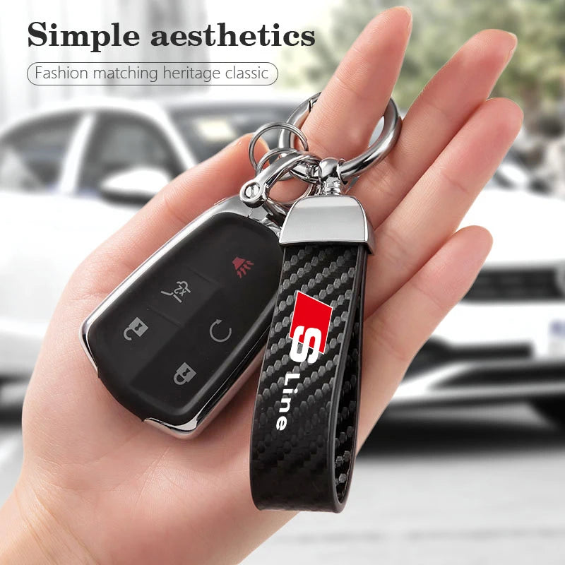 Car Carbon Fiber Keychain Zinc Alloy Keyrings Accessories For Audi Sline A3 A4 A5 A6 A7 A1 A2 A8 Q1 Q2 Q3 Q4 Q5 Q6 Q7 Q8 TT RS3