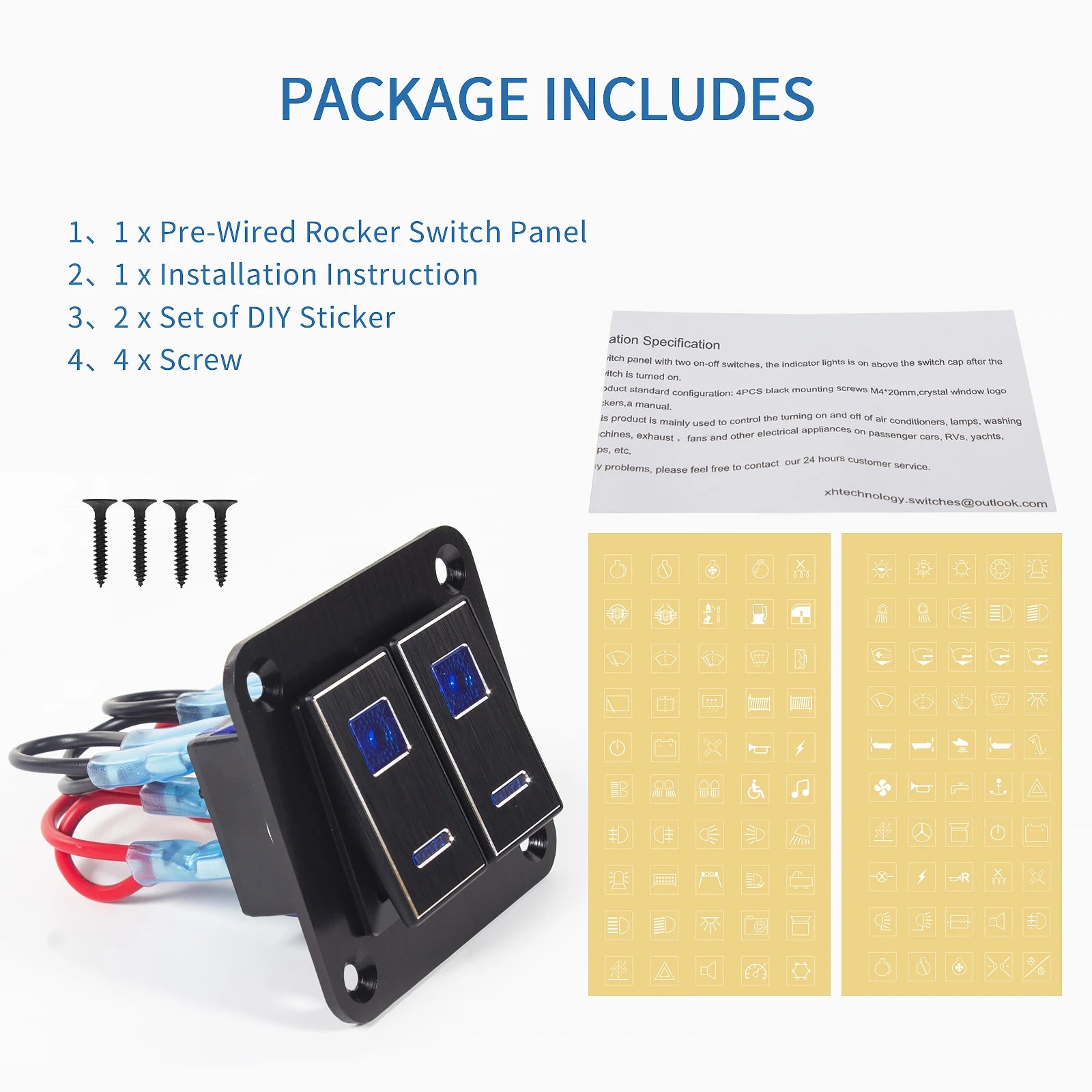 Durable metal 2-8Gang rocker switch panel with LED light, waterproof and overload protection for car card, vehicle and vessel