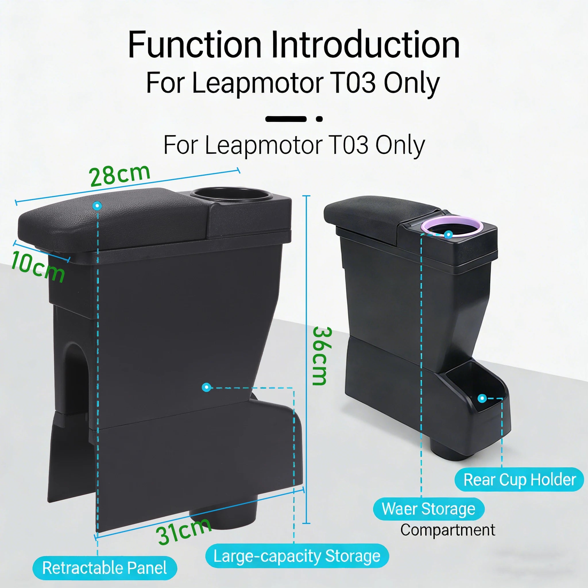 For Leapmotor T03 Armrest Box For Leapmotor T03 Car Armrest 2021-2026 Central Storage Water Cup Holder Car Accessories Parts