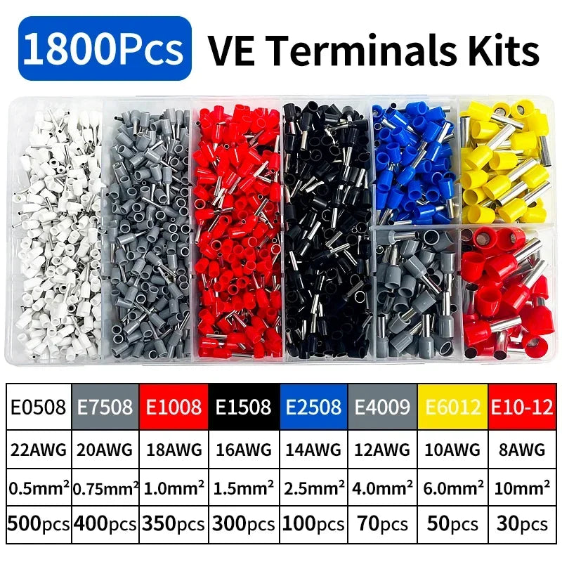 Bulk Copper Crimp Terminals 200-1900Pcs | E1508/E1008 Ring Connectors for Cable Wiring & Auto Repair