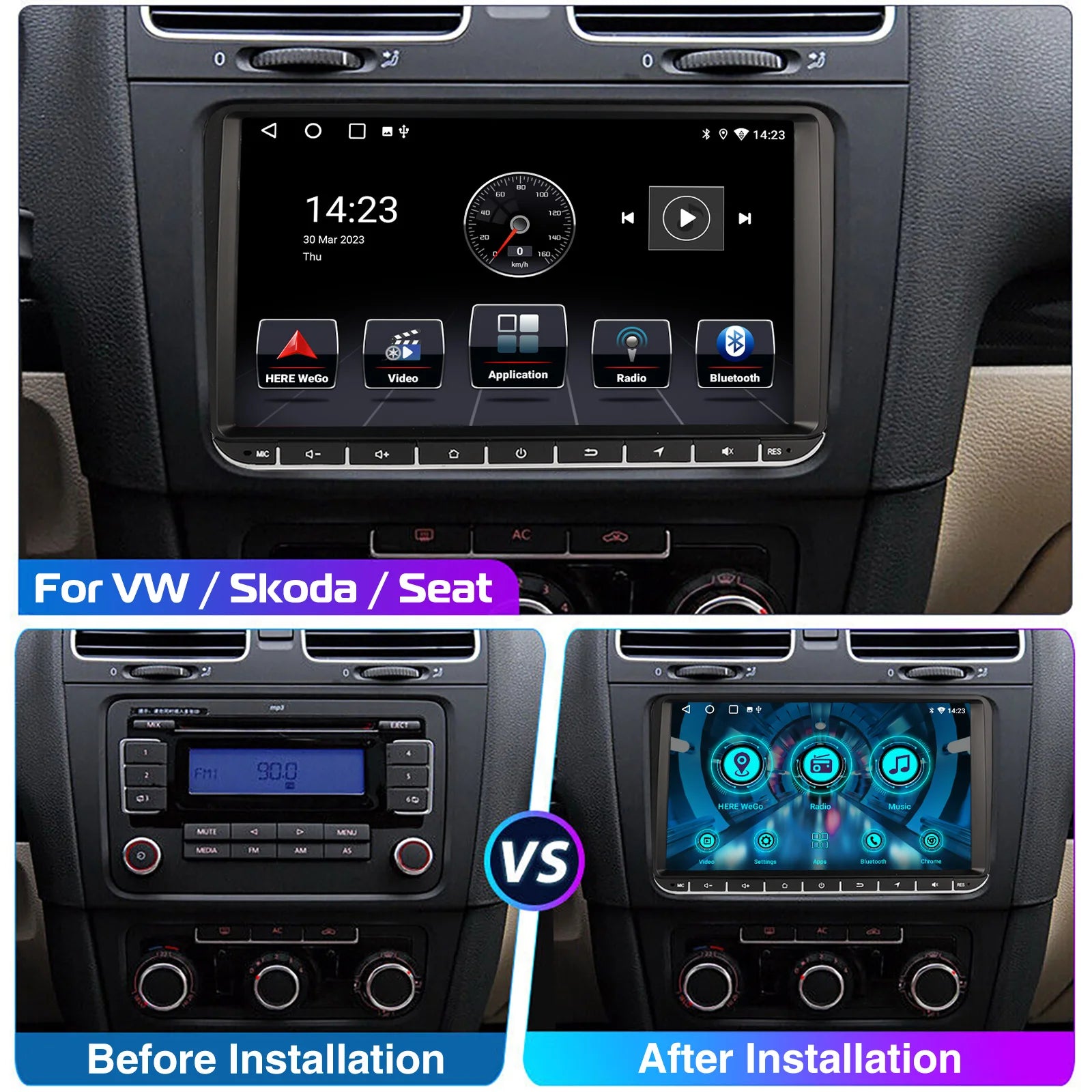 9" Android 14 4G+64G Wireless Carplay Car Stereo GPS NAVI WIFI RDS FM BT EQ for VW Golf 5 6 Passat Polo Touran Tiguan Caddy EOS